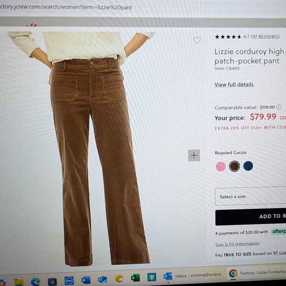 J. Crew Factory Lizzie corduroy high-rise wide-leg patch-pocket pant - Picture 1 of 4